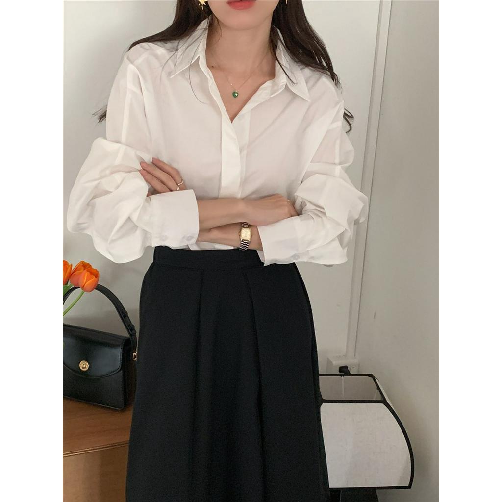 Áo Sơ Mi Trắng Dài Tay Dáng Rộng Đơn Giản Dễ Phối Đồ 54346