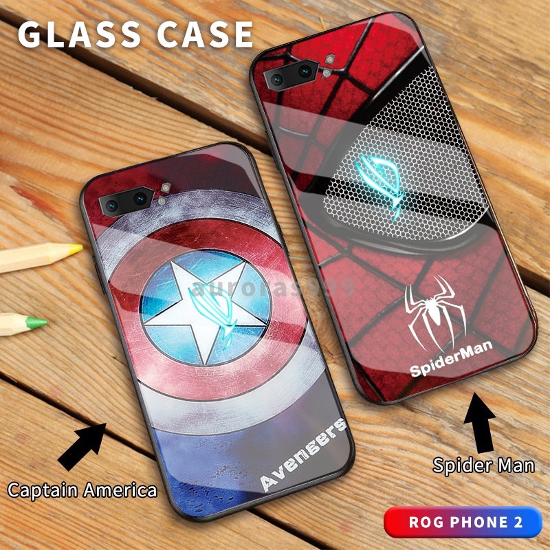 Ốp điện thoại với kính cường lực và hình cái khiên của Captain America phù hợp với Rog Phone 2