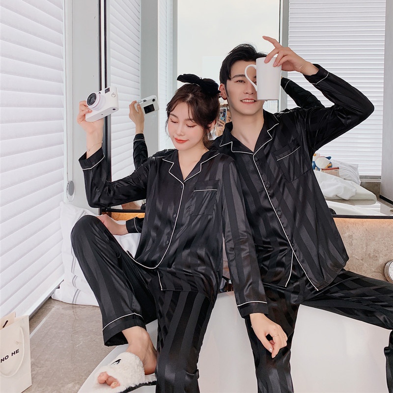 Bộ Đồ Ngủ Nam Nữ Bigbang Luxury Lụa Sọc Trơn Lụa mềm cao cấp mã 752 Pyjama cho cặp đôi nam nữ gia đình quà tặng bạn bè