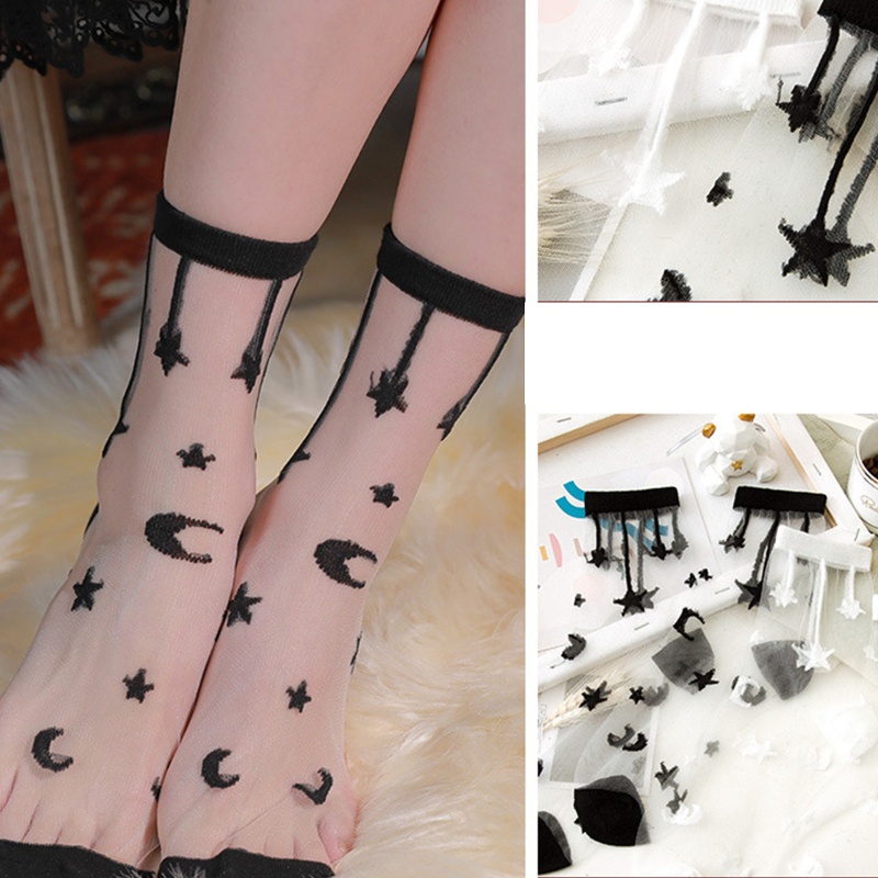 Youyo Vớ Sợi Pha Lê Siêu Mỏng Họa Tiết Trăng Sao Ngọt Ngào Phong Cách Harajuku Nhật Bản Mùa Hè Cho Nữ