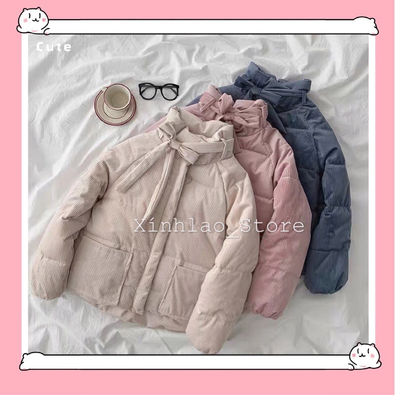 Áo Phao dáng ngắn buộc nơ ulzzang