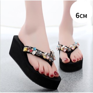 (SẴN HÀNG ) Dép Tông Dép Kẹp Nữ Đính Đá Nhân Tạo Cao Cấp 6Cm Đế Chống Trơn