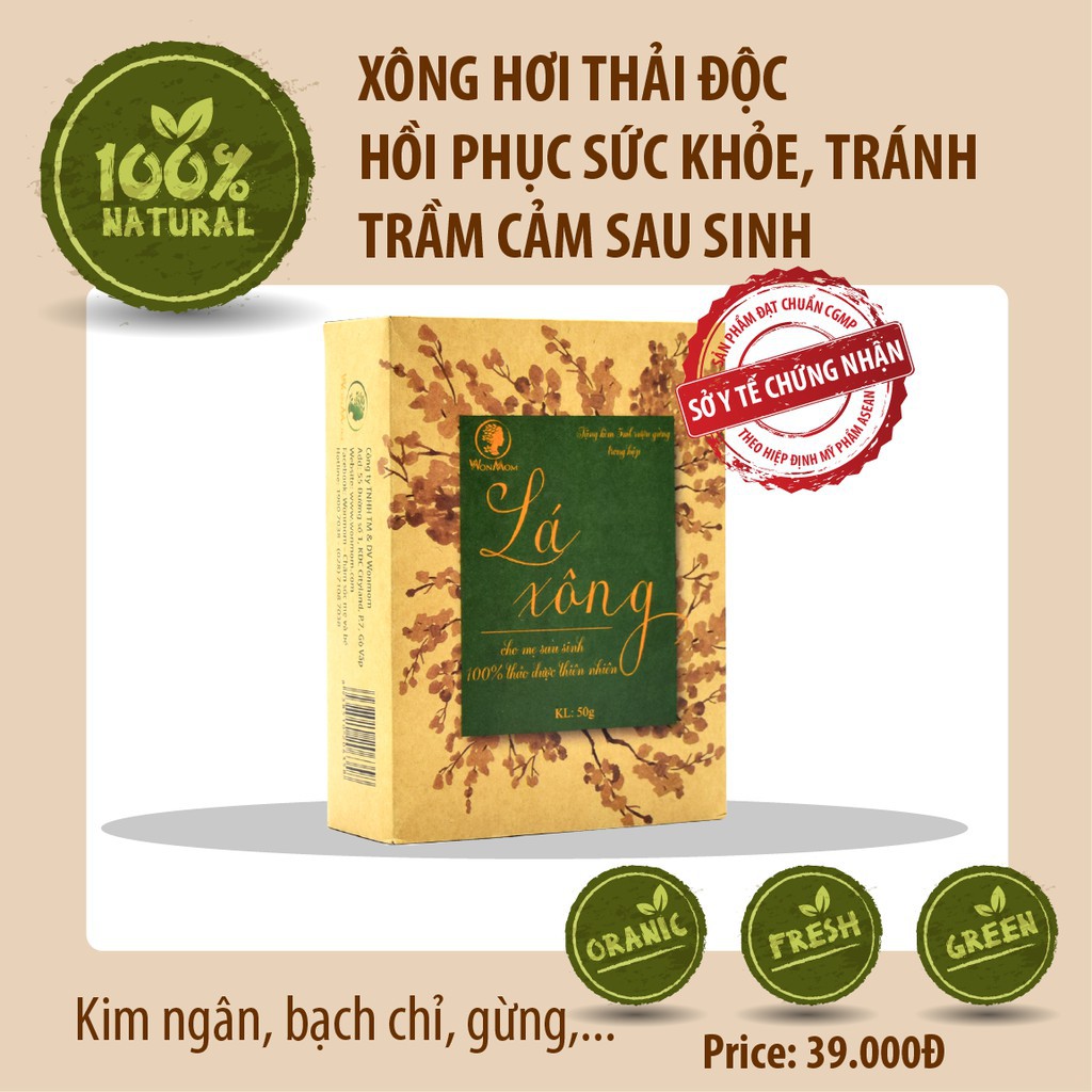 COMBO 2 Hộp lá xông thải độc, giải cảm, hồi phục cho mẹ sau sinh (1 hộp 50gr) - WonMom (Việt Nam)