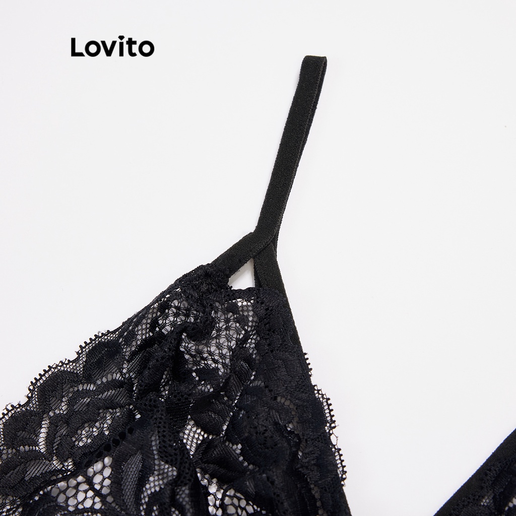Đồ lót Lovito có dây chéo đính nơ phối ren không kèm miếng đệm phong cách sexy L17X505 (Màu đỏ / Màu đen) | BigBuy360 - bigbuy360.vn