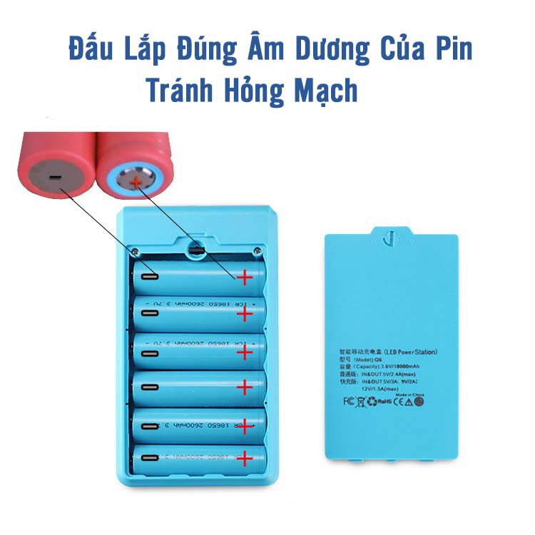 Box sạc dự phòng, box sạc nhanh 6 cell QC 3.0 (chưa pin)