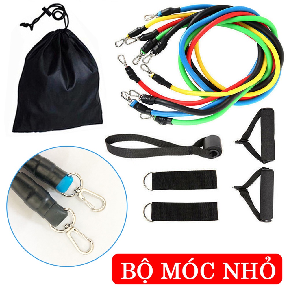 Bộ 5 dây ngũ sắc kháng lực móc thép mực bền dùng cho tập gym, tập thể hình