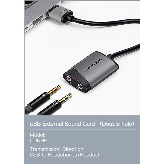 Đầu chuyển đổi âm thanh ngoài Vention cổng USB 3.5mm sang cổng micro/ loa cho Macbook