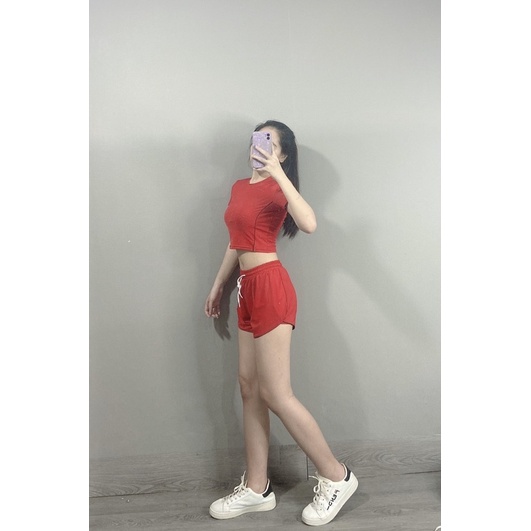 BỘ QUẦN ÁO THỂ THAO NỮ - SET QUẦN ĐÙI + ÁO CROPTOP SIÊU XINH - MIN SPORT