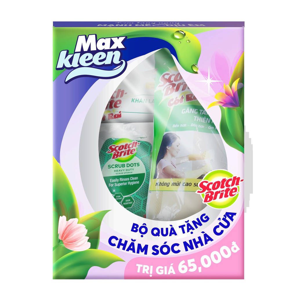 Combo 3M MaxKleen (Cọ Rửa + Khăn Lau + Găng Tay Cao Su )