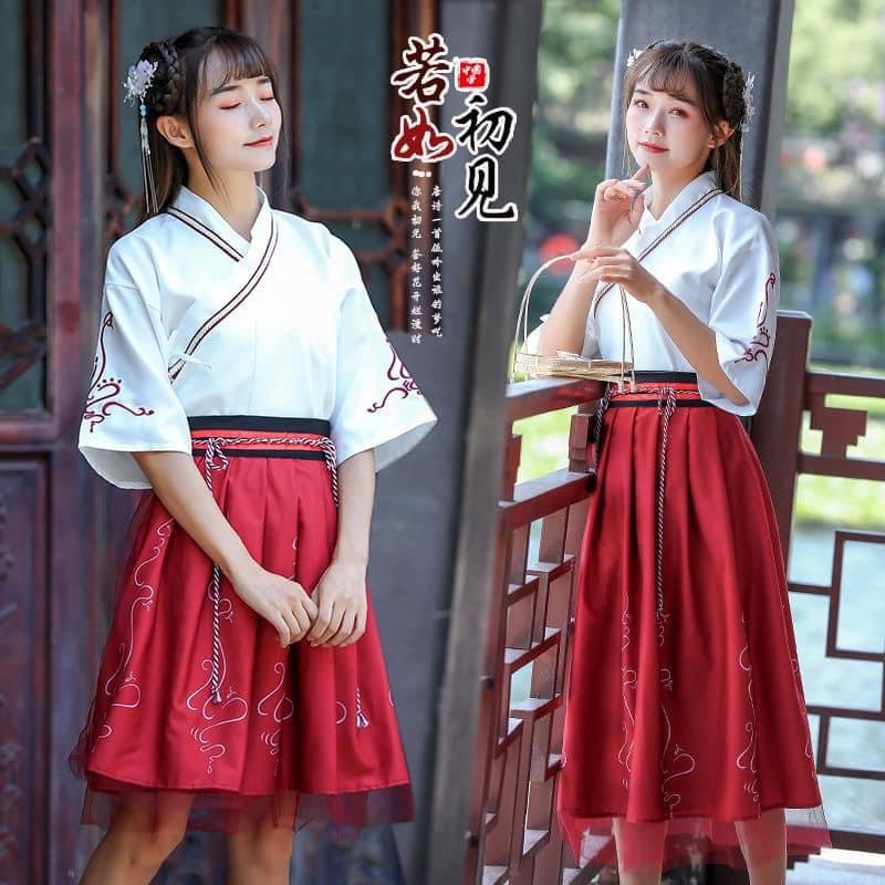 (Có sẵn) Hán phục cách tân váy đỏ thắt eo | BigBuy360 - bigbuy360.vn