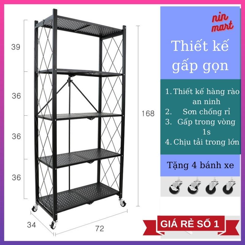 Kệ bếp đa năng gấp gọn Kệ gấp gọn thông minh 5 tầng chắc chắn thép chống rỉ