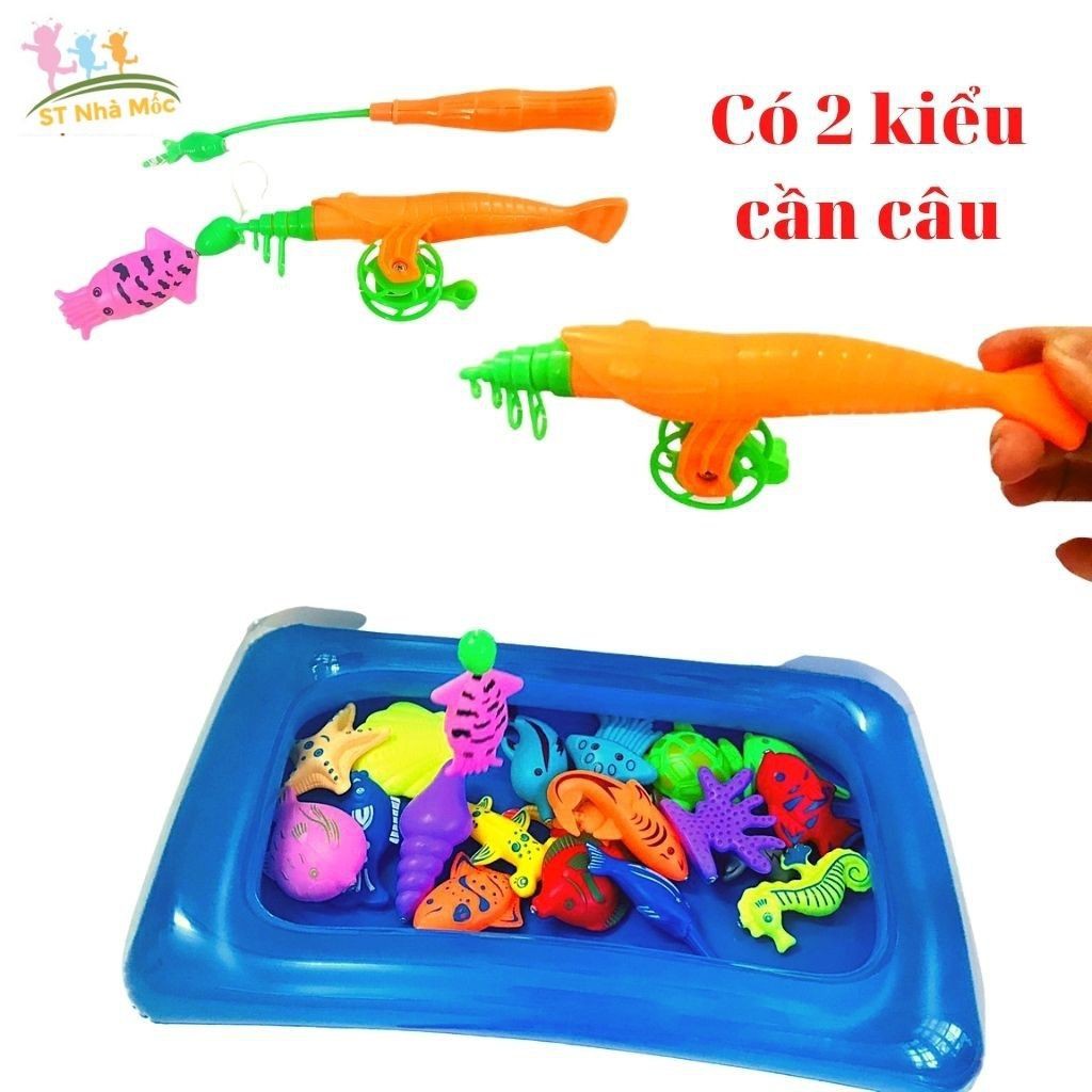 Đồ Chơi Câu Cá Thông Minh - Câu Cá Nam Châm cho bé Tặng Bể Phao kèm 20 sinh vật biển &amp; Rỏ Nhựa - ALOKIDS TB