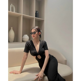 Đầm maxxi dài body tk dãy nút chất xương cá