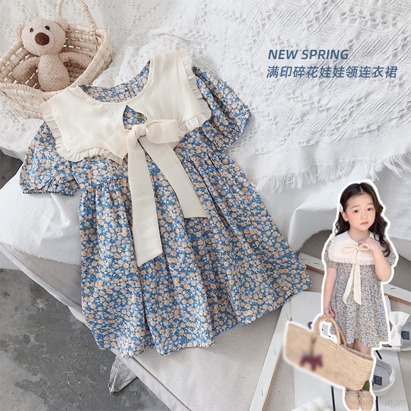 Đầm Công Chúa Phối Nơ Họa Tiết Hoa Phong Cách Hàn Quốc Thời Trang Mùa Hè Cho Bé Gái
