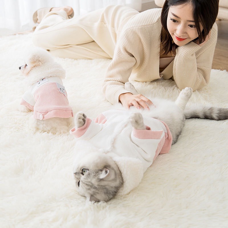 Quần áo chó mèo - áo khoác màu hồng mèo miu miu siêu dễ thương cho thú cưng