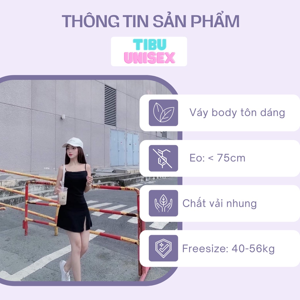 Đầm Body 2 Dây Basic TIBU, Váy dự tiệc Chất Thun tôn dáng, dày mịn cực sexy có mút ngực
