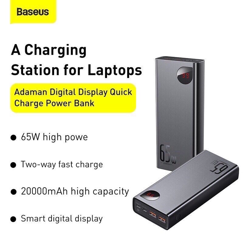 Ship hoả tốc - Pin sạc dự phòng 65w 20.000mah BASEUS sạc nhanh ,chính hãng sạc dự phòng cho laptop-marbook