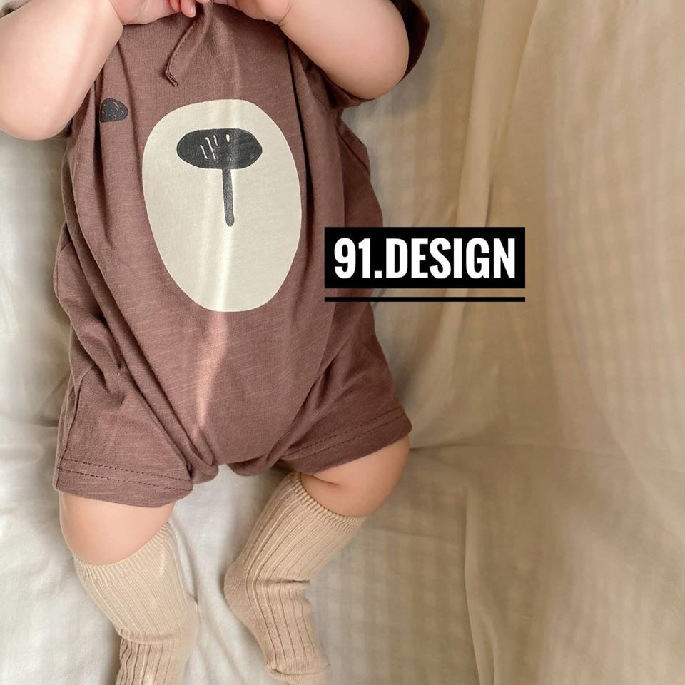 set quần áo cotton cho bé yêu, gấu nâu, trắng