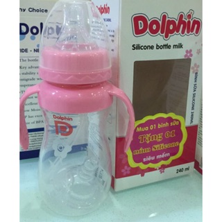 Bình sữa silicone có quai cầm Dolphin 240ml tặng núm vú