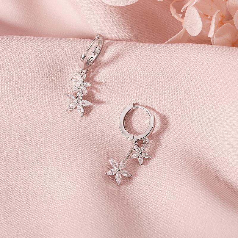 Bông tai bạc 925 sterling khóa hoa nữ 2021 mới mạ bạch kim cao cấp ý nghĩa lưới màu đỏ trong gió lạnh