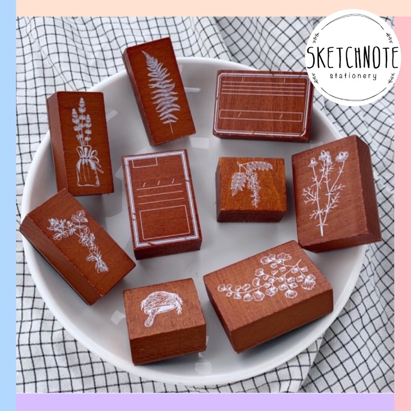 Floral Wooden Stamp con dấu gỗ hoa lá SP011