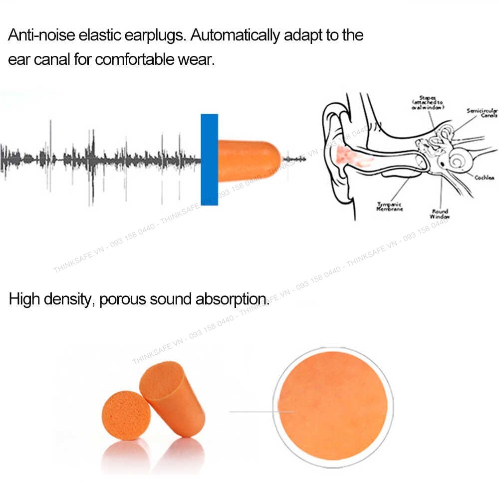 Nút tai chống ồn 3M 1110 cấu tạo từ PU xốp, rất mềm, bịt tai chống ồn đạt chỉ số NRR 29dB - ( 10 cặp)