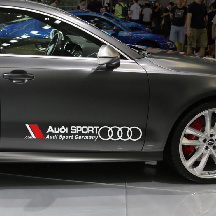 Bộ 2 tem dán cửa xe ô tô Audi (trắng)