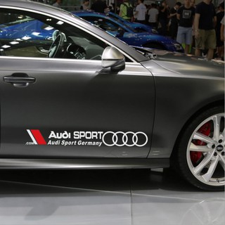 Bộ 2 tem dán cửa xe ô tô Audi (trắng)