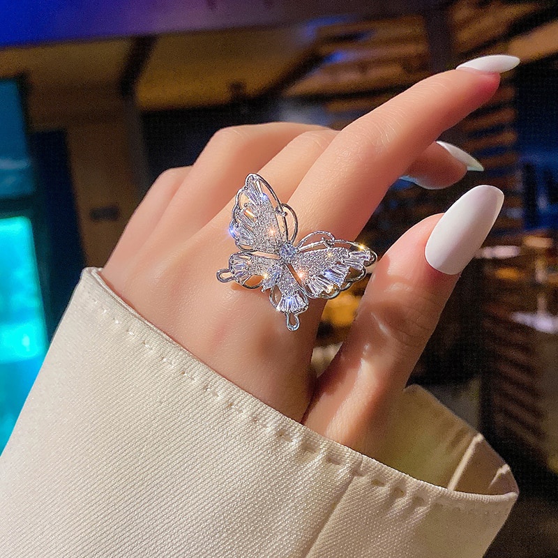 Nhẫn hình bướm đính đá zircon chất lượng cao thiết kế mới sang trọng cho nữ