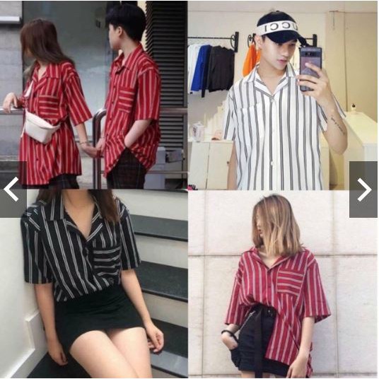 Hàng [rinishoppu2020] xẢ kho Áo sƠ mi cẶp sỌc tÚi kẺ 2 sỌc ĐỎ Đen trẮng chất lượng