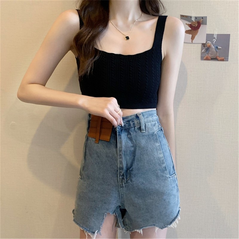 Áo Croptop Dệt Kim Cổ Vuông Thời Trang Đường Phố Cá Tính Cho Nữ