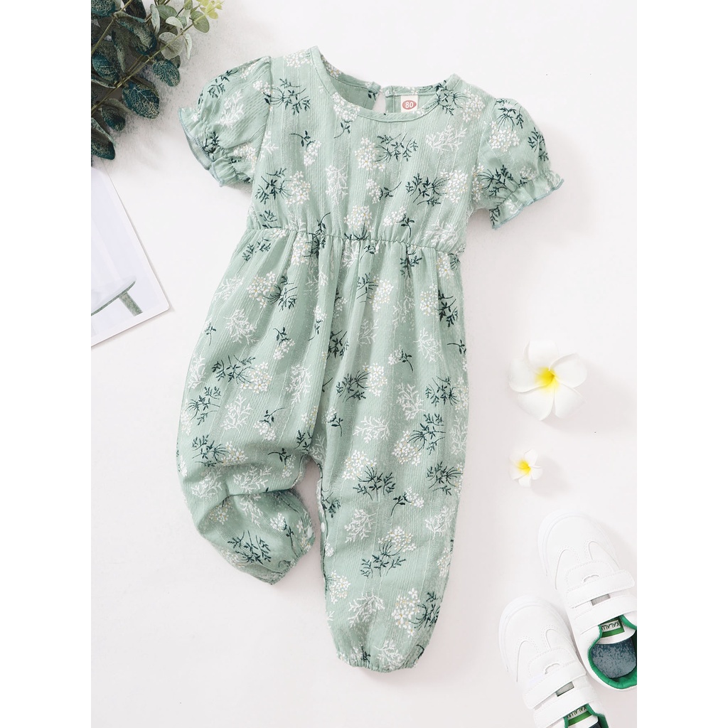 Áo liền quần MIKRDOO ngắn tay in hoa dễ thương cho bé gái sơ sinh