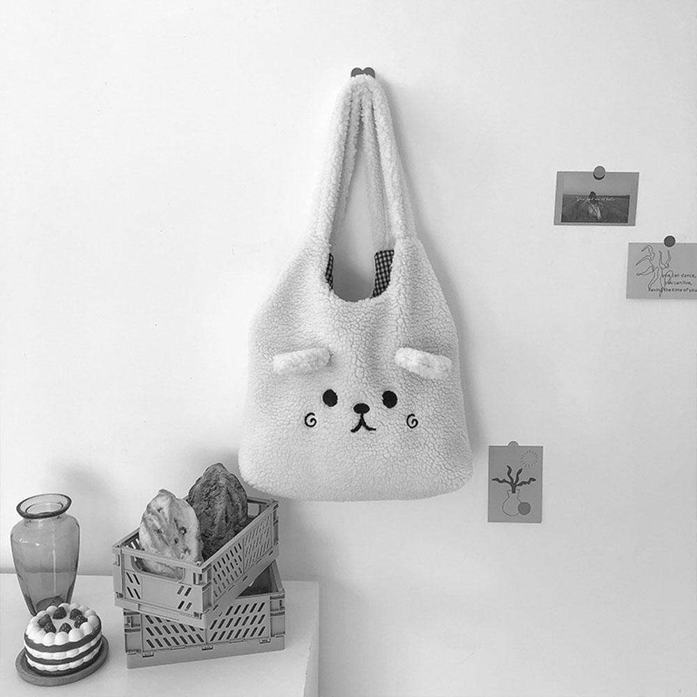 ELEGANT 1 Túi Xách Tote Lông Nhung Mềm Thêu Hình Dễ Thương Cho Nữ