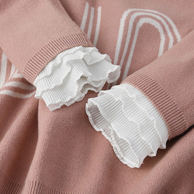 AUTU  Korean Women Elegant Three Layers White Horn Cuffs Wave Pleated Ruffled Detachable False Fake Sleeves Sunshade Sweater Decorative Wristband Bracelet