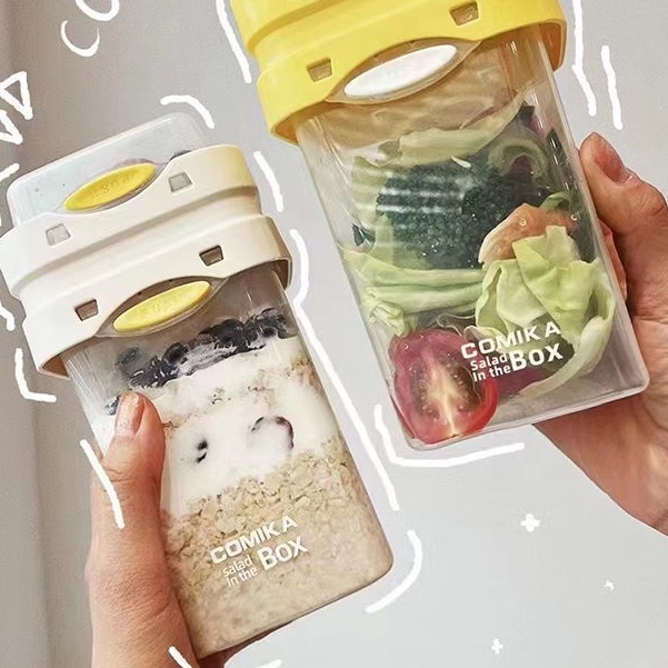 Cốc Làm Salad / Sữa Chua / Sữa Chua Hai Lớp Kèm Nĩa Và Nắp Đậy Trọng Lượng Nhẹ Giảm Cân Và Giảm Cân Hai Chiều Mang Đi Tiện Lợi