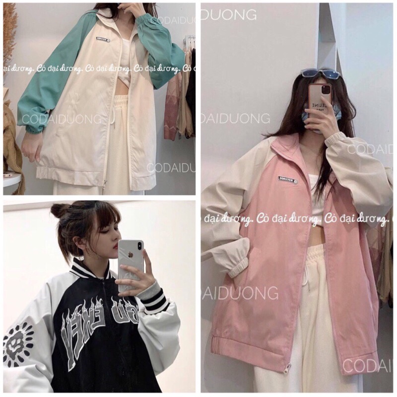 Áo khoác Bomber Pha Tay Record Ulzzang Nam Nữ Nhiều Màu Hot