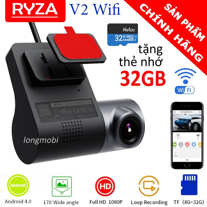 Ryza U10 V2 Wifi Camera Hành Trình Cho Màn Hình Android, Cảm Biến Sony Kèm Thẻ 32GB