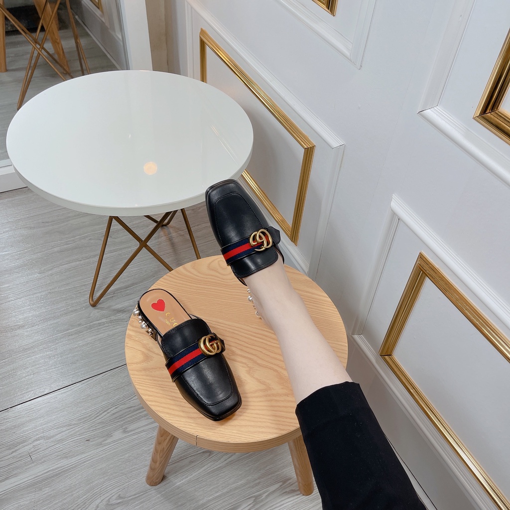 Dép sục nữ da thật, sục da thật mũi vuông đế vuông 3cm- Hàng quang châu
