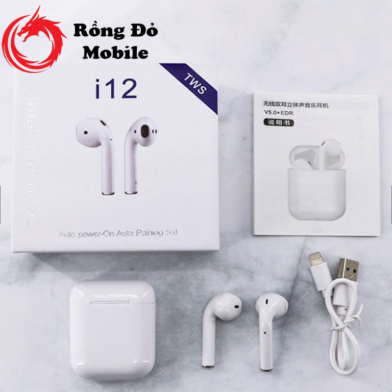 Tai nghe bluetooth 5.0 TWS i12 điều khiển cảm biến âm thanh có hỗ trợ đàm thoại bảo hành 1 đổi 1 do lỗi nhà sản xuất