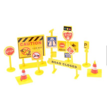 Trang trí bánh sinh nhật bánh kem - Sét cắm giấy máy xúc, máy cẩu, set biển báo nhựa phụ kiện bánh sinh nhật