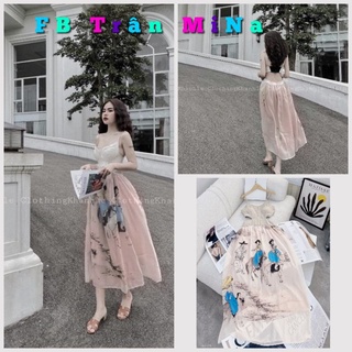 ĐẦM MAXI KHOÉT EO 2 DÂY HOẠ TIẾT