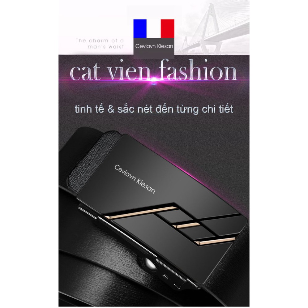 Thắt Lưng Da Nam Khóa Tự Động Cao Cấp Dây Nịt Nam Da Bò 100% Chính Hãng Cieviavn Kiesan Mạ Vàng