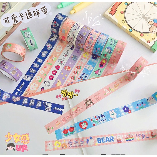 Băng dính washi họa tiết dễ thương dùng trang trí album sổ lưu niệm