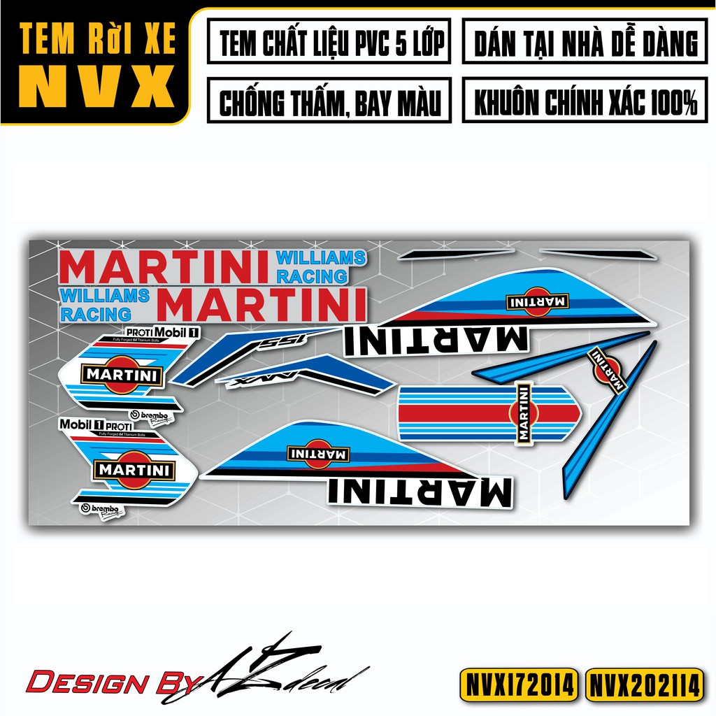 Tem NVX Thiết Kế Martini Cho Xe Sơn Trắng, Đỏ, Xanh, Đen | NVX14 | Decal Dán Xe Chống Nước Cho NVX V1 / V2