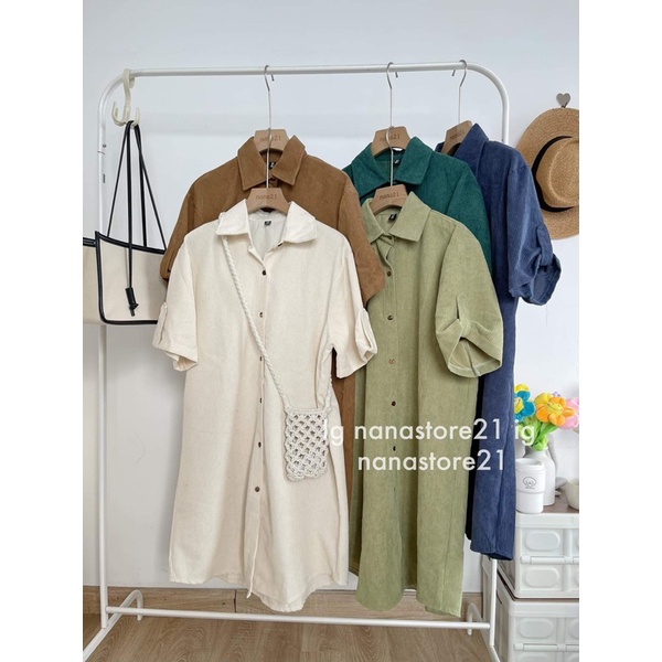 Váy sơ mi nhung cộc tay Nana21 Nana21store