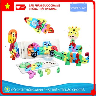[Logic] Bộ Đồ Chơi Ghép Hình Động Vật 3D Có Số Bằng Gỗ Cho Bé