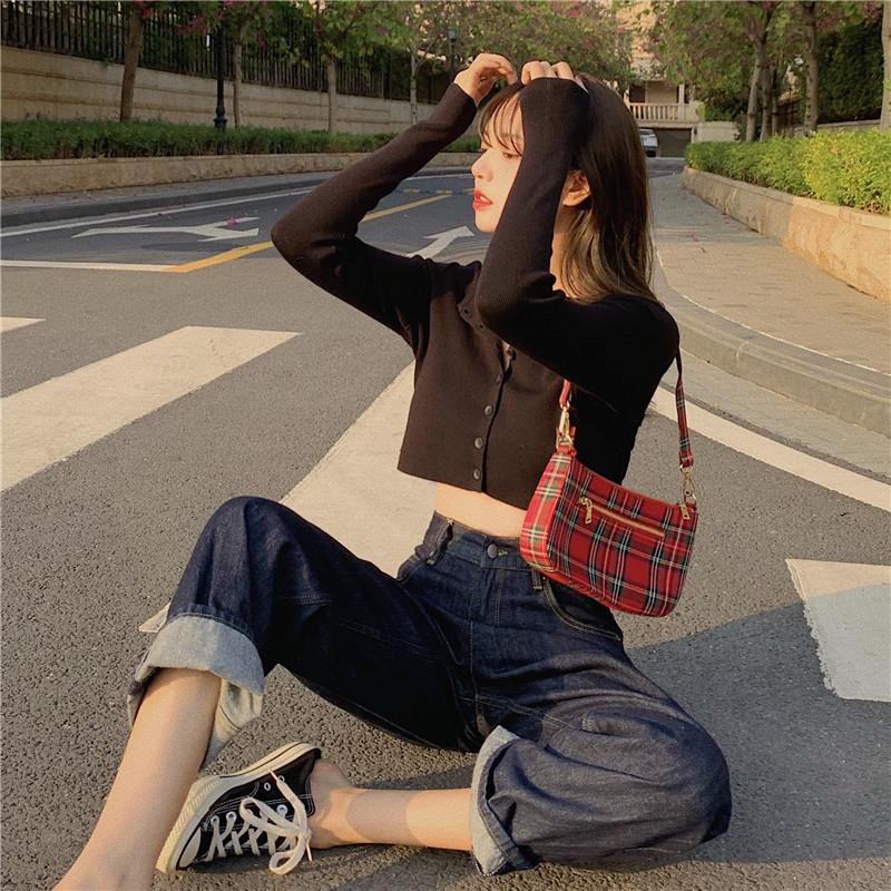 Áo Croptop YAN Cổ Tim Tay Dài Phối Khuy Unisex - Áo Croptop Tay Dài cúc - Áo Cardigan Dáng Lửng Dài Tay ulzzang 6 màu ba