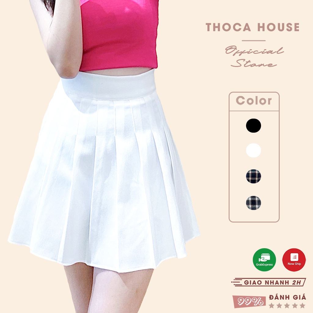 Chân váy tennis Hàn Quốc ngắn xếp li đen, trắng, caro THOCA HOUSE mới có lót kín đáo, nữ tính siêu đẹp