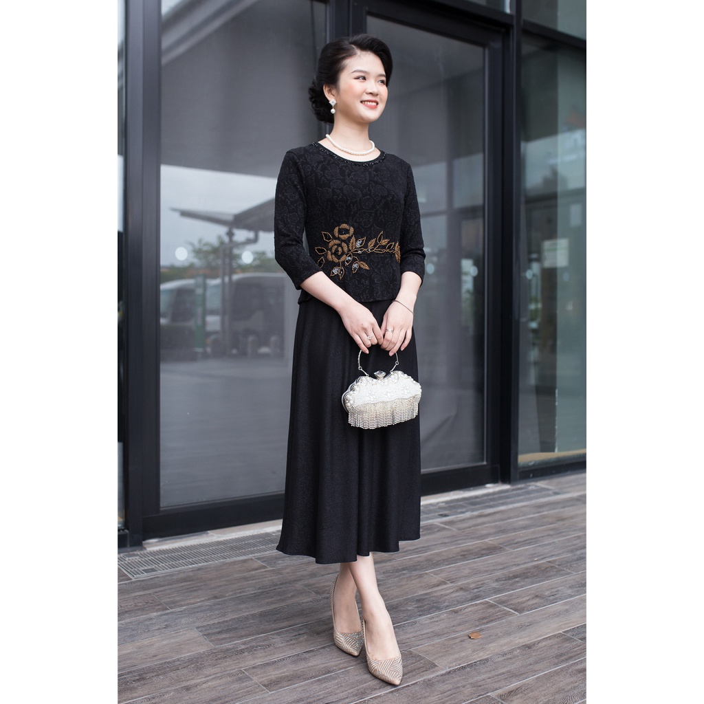 Váy đầm trung niên Ladyshop thời trang nữ thiết kế kết cườm cao cấp TK696