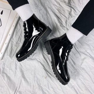 ✌◑☂Thu đông mới giày Martin boots nam da bóng cao cổ xu hướng Hàn Quốc màu đen hợp thời trang đế dày công cụ thoá